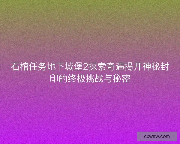 石棺任务地下城堡2探索奇遇揭开神秘封印的终极挑战与秘密