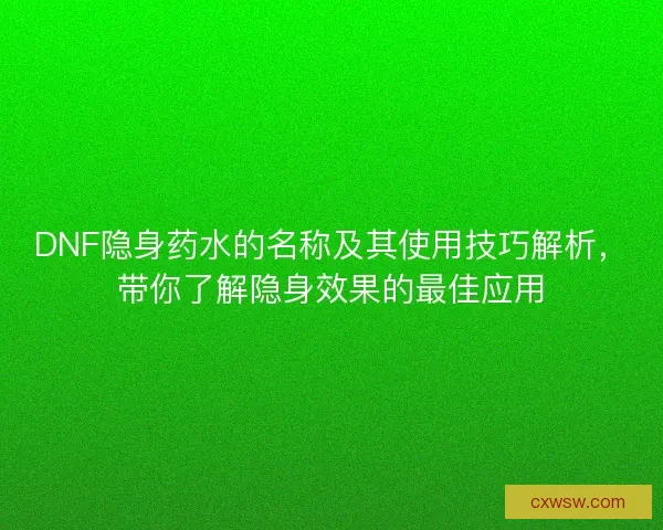 DNF隐身药水的名称及其使用技巧解析，带你了解隐身效果的最佳应用