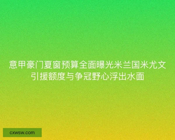 意甲豪门夏窗预算全面曝光米兰国米尤文引援额度与争冠野心浮出水面 意甲豪门夏窗预算全面曝光米兰国米尤文引援额度与争冠野心浮出水面